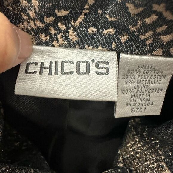 Chicos Snakeskin‎ Metallic Print Asymmetric Zip Moto Jacket Size 1 (M/8) - Picture 7 of 10